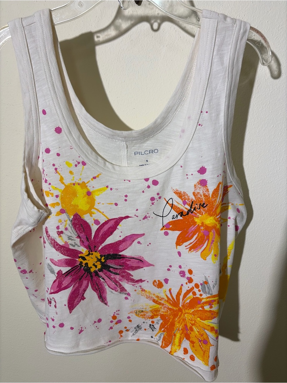 Anthropologie White Tank Top with Pink and Orange Floral Print - Picture 2 of 7